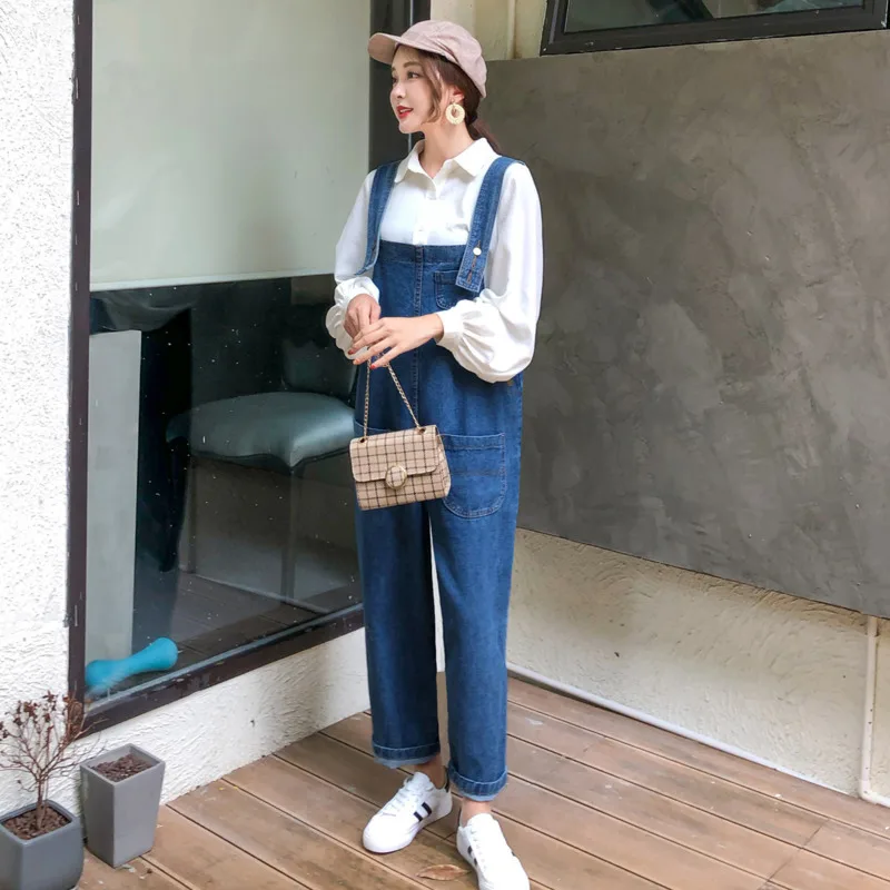 Одежда для беременных женщин 2019 свободные джинсовые лямки брюки широкие девять