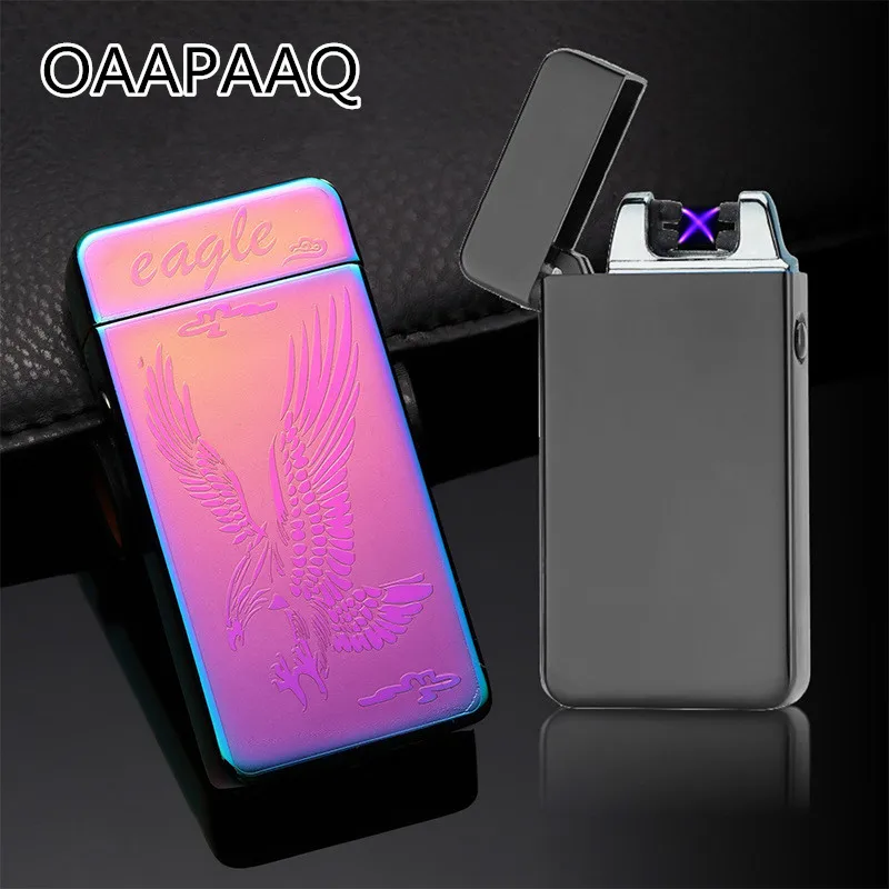 USB плазменная двойная дуговая металлическая зажигалка перезаряжаемая ветрозащитная Электронная Зажигалка сигарета двойная дуговая импульсная поперечная грозовая зажигалка