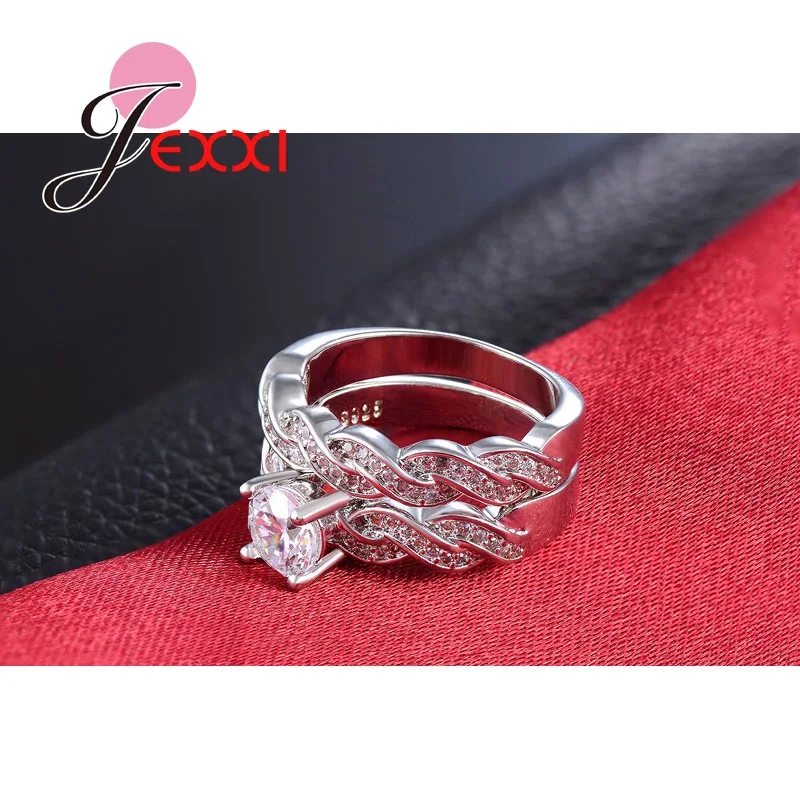 

Fashion New Bridal Wedding Promise Rings Set Women Cubic Zircon Jewelry 925 Sterling Silver Engagement Eternity Rings Set