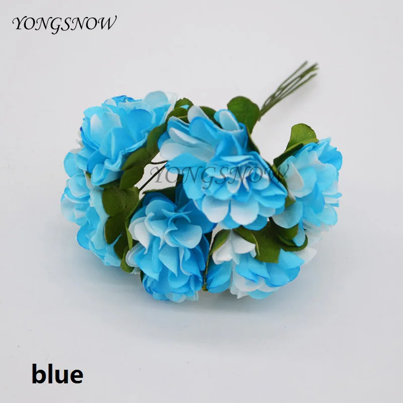 blue 72 шт./лот, 3 см, искусственные бумажные цветы, хризантема, букет цветов, украшение для свадебной вечеринки, сделай сам, скрапбукинг, венок, искусственный цветок - Цвет: blue