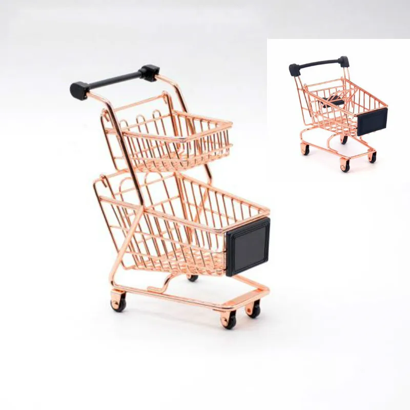 

Mini Multifunction Metal Pretend Play Rose Gold Groceries Toys Shopping Cart Small Cute Trolley Girl Boy Kids Gift Presents