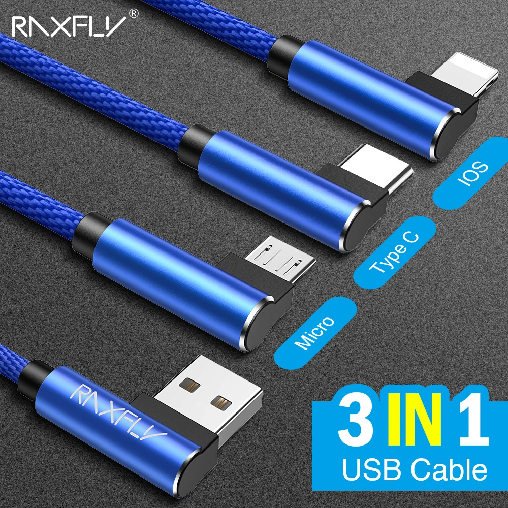 USB-кабель RAXFLY 3 в 1 8-контактный кабель Micro USB Type C для Xiaomi Redmi Note 7 usb-кабель с