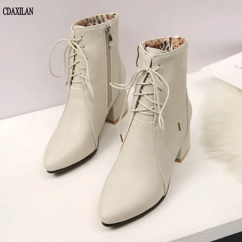 

CDAXILAN new arrivals boots women soft leather pointed toe middle heel ankle boots ladies motorcycle boots spring autumn fashion