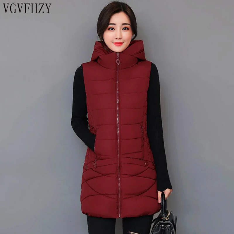 Модные женские жилеты жилет 2018 Осень зима средней длины пуховик с хлопковой