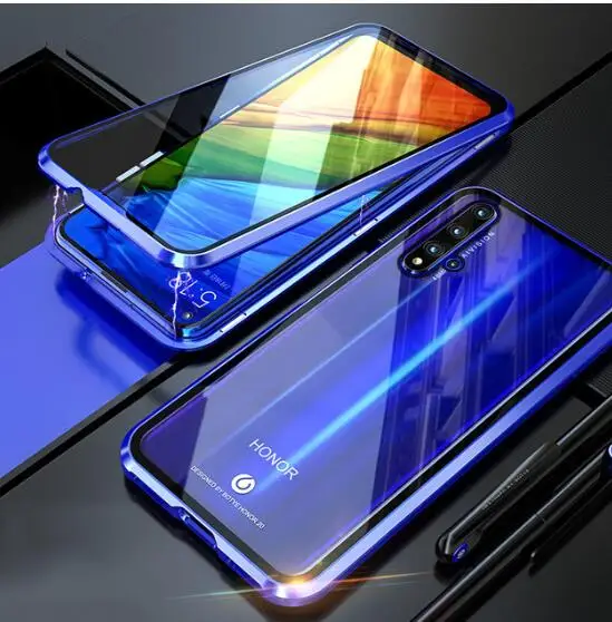 Blue Магнитный металлический чехол из закаленного стекла для samsung Note8/9 A8+ a30 a50 a70, передний+ задний Алюминиевый бампер для S8 S9 S10 Plus - Цвет: Blue