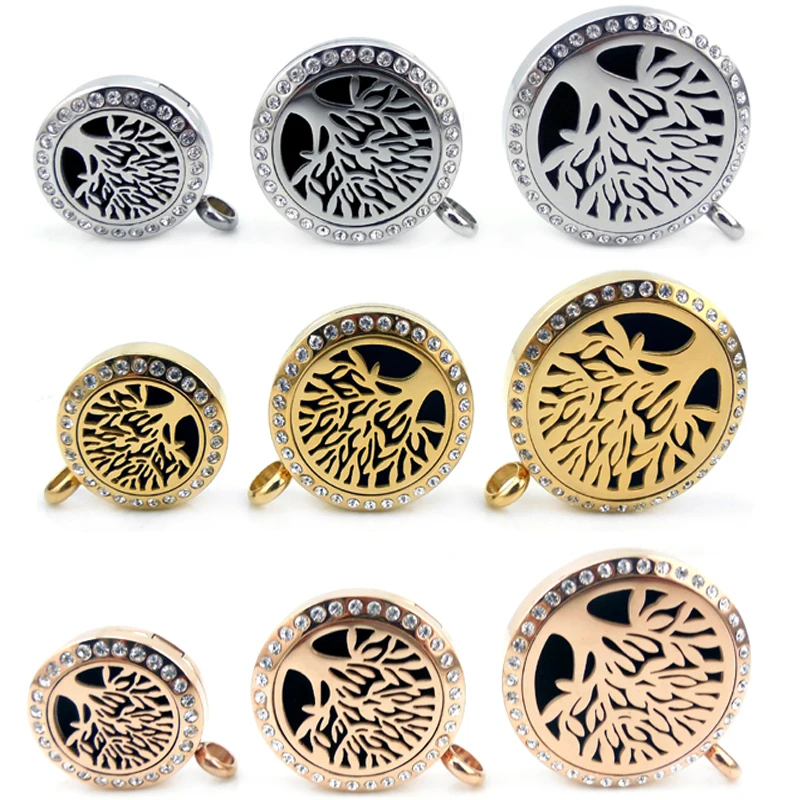 

With Chain Gift Tree of Life 20mm 25mm 30mm Stainless Steel Essential Oils Aromatherapy Locket Perfume Diffuser Necklace