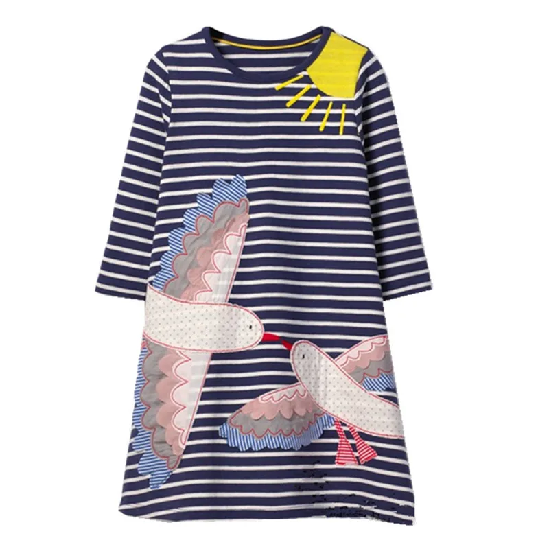 Jumping meters new designed girls dress kids cute cartoon spring autumn with printed two birds top quality clothing | Детская одежда и