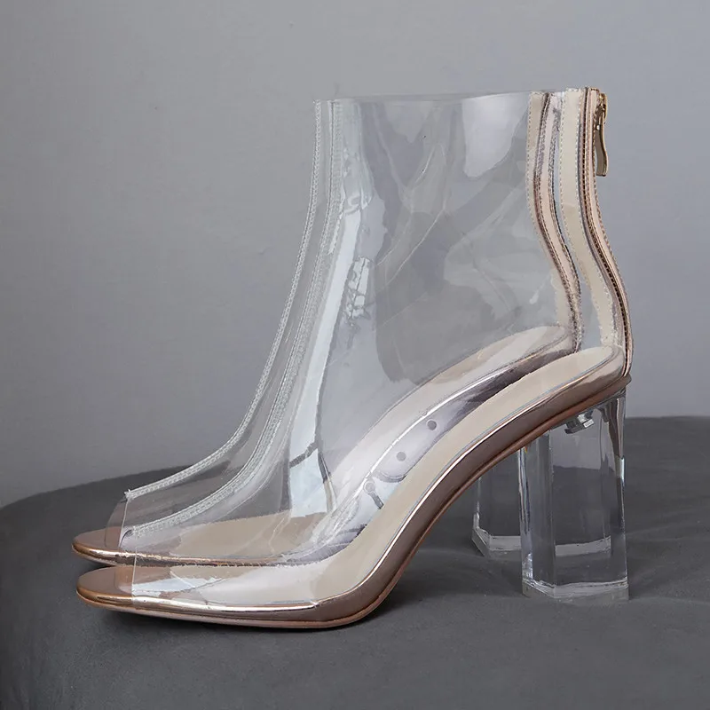 Женские ботинки на высоком каблуке с открытым носком молнии|Женские полусапожки|