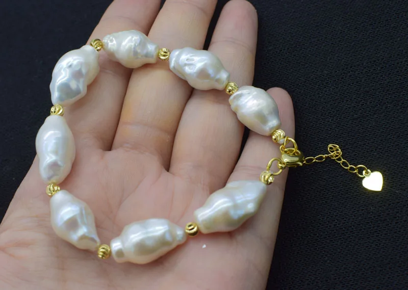 

frershwater pearl reborn keshi white 15-20mm bracelet 8inch FPPJ wholesale beads nature gemstone