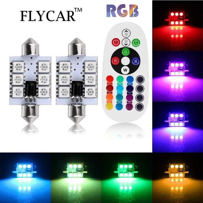 FLYCAR 2 шт. новейший RGB светодиодный 31 мм 36 39 41 DC12V автомобильное Внутреннее