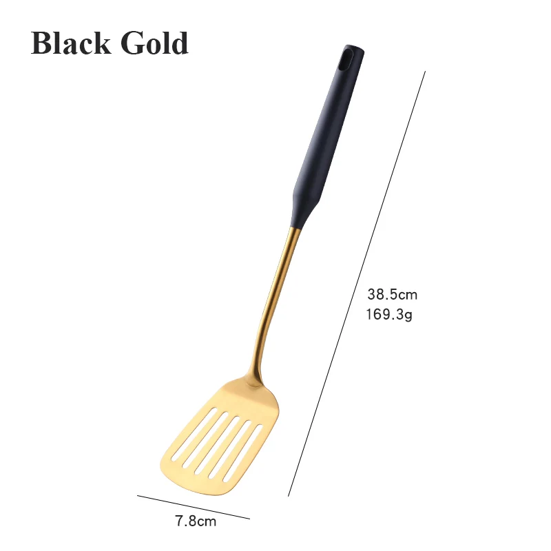 Кухонная утварь из нержавеющей стали черного золота с держателем набор кухонных
