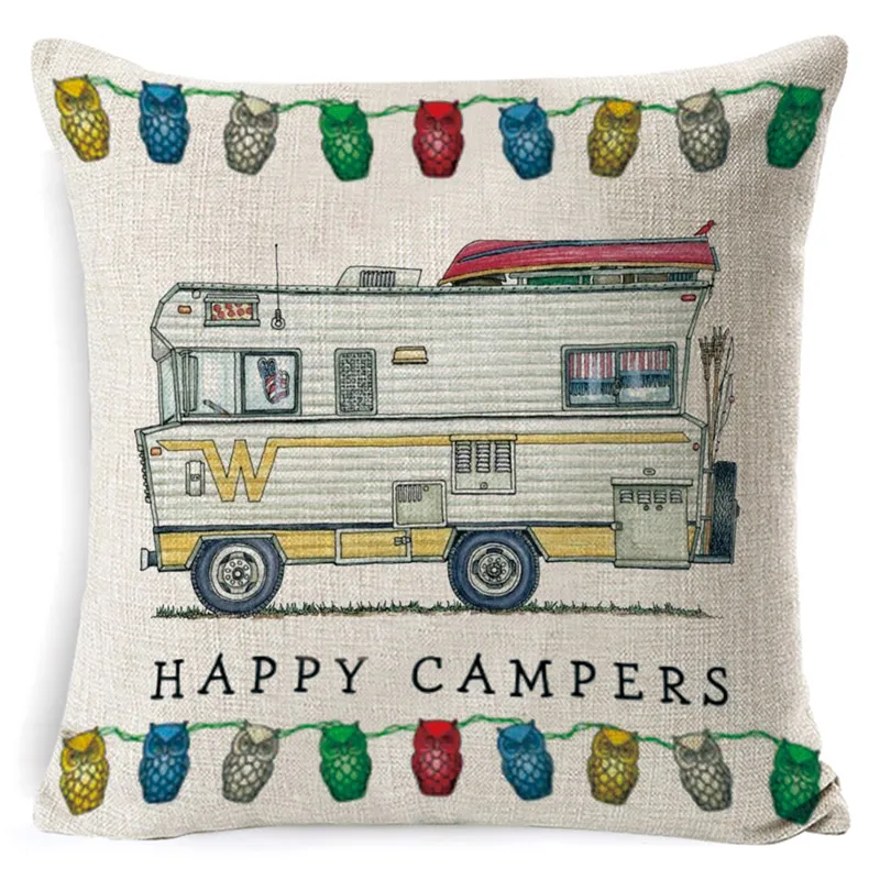SLP0012-5 Льняная наволочка «Happy Camper», наволочка с надписью, наволочка с изображением автомобиля для дивана, спальни, украшения дома, 45 см* 45 см, cojines - Цвет: SLP0012-5