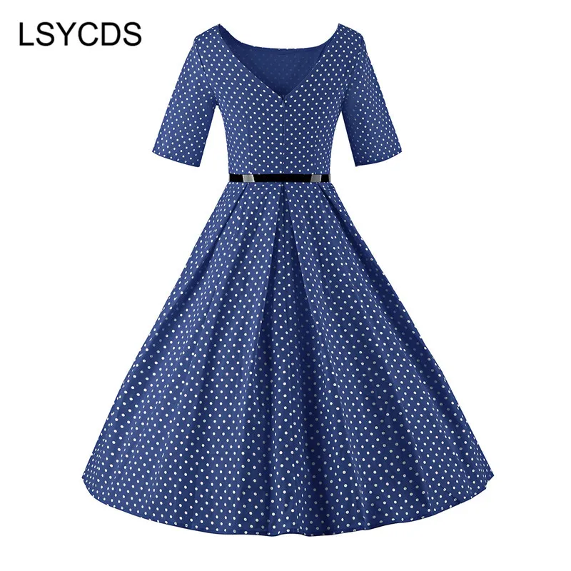 LSYCDS 2018 женские летние винтажные рокабилли черные синие Красные Белые Одри