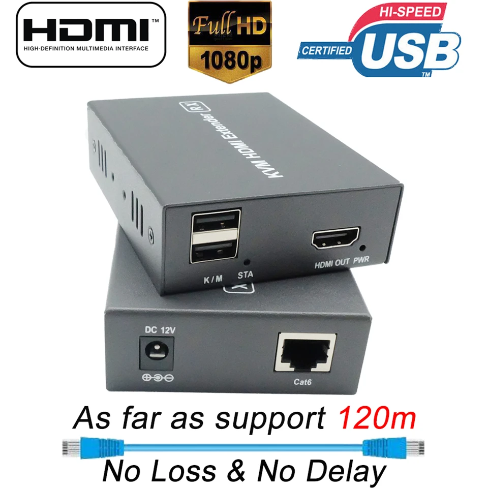 2020 Новый удлинитель KVM POC HDMI RJ45 120m USB более Cat5e Cat6 Поддержка одного источника