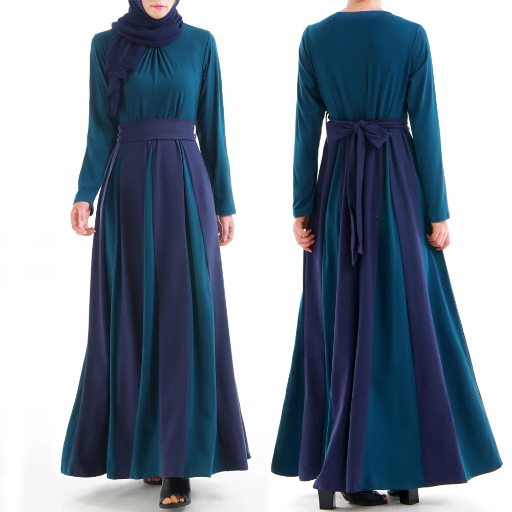 Мусульманское Макси платье для женщин Abaya Дубай турецкий длинный рукав зеленый