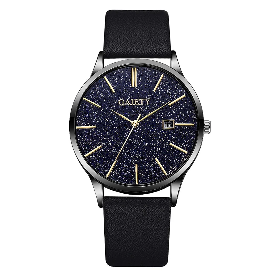 Black Black Gold Gaiety Брендовые мужские военные спортивные часы модные простые черные кожаные кварцевые часы повседневные мужские простые часы Relogio Masculino - Цвет: Black Black Gold
