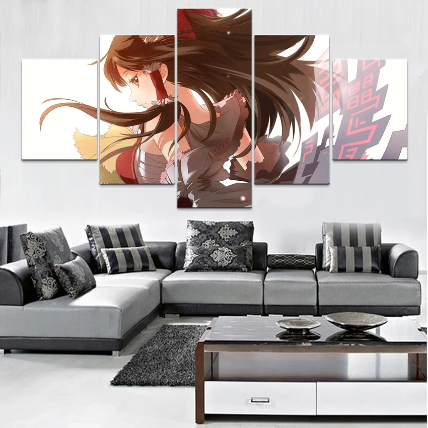 

Canvas Modern Pictures Home Decor 5 Pieces Touhou Reimu Hakurei Painting Wall Art Prints Anime Poster Modular Living Room Framed