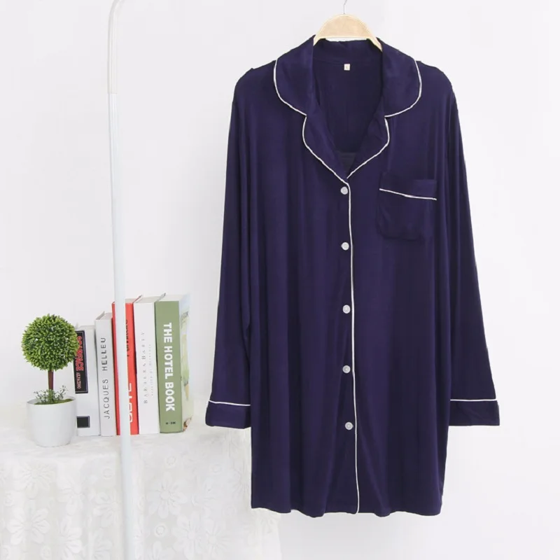 

long sleeve knitted cotton nightgowns women bathrobe spring nightdress solid color cotton sleepshirts