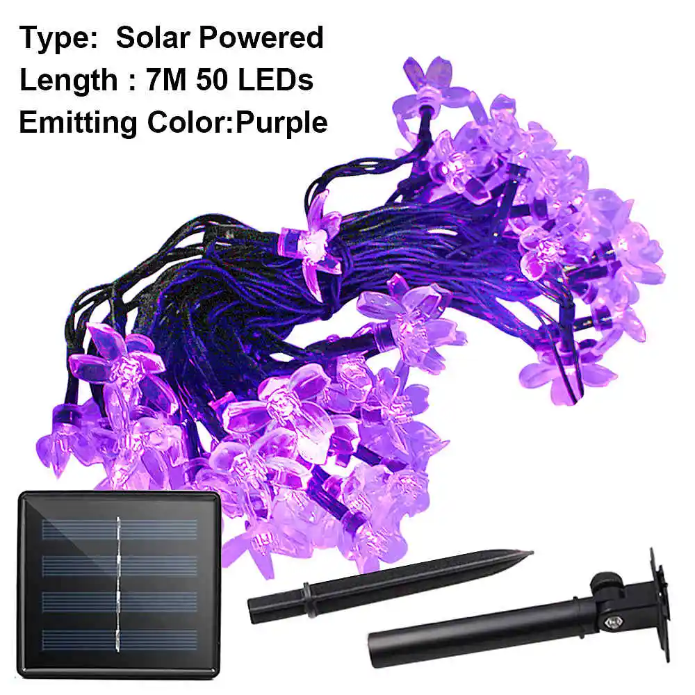 Solar Light Purple 7 м 50 светодиодный светильник на солнечной батарее для украшения сада, дома, рождественские/вечерние цветы, USB светодиодный Сказочный светильник, Солнечная лампа для улицы, водонепроницаемая - Испускаемый цвет: Solar Light Purple