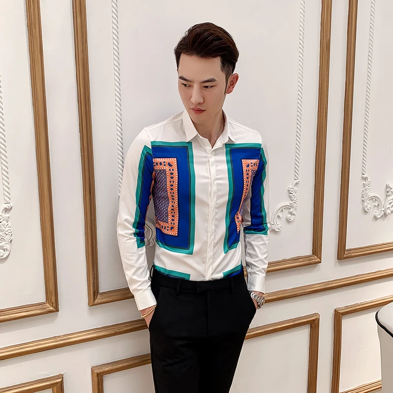 Мужская приталенная рубашка Camisa Xadrez модная брендовая с длинным рукавом и принтом