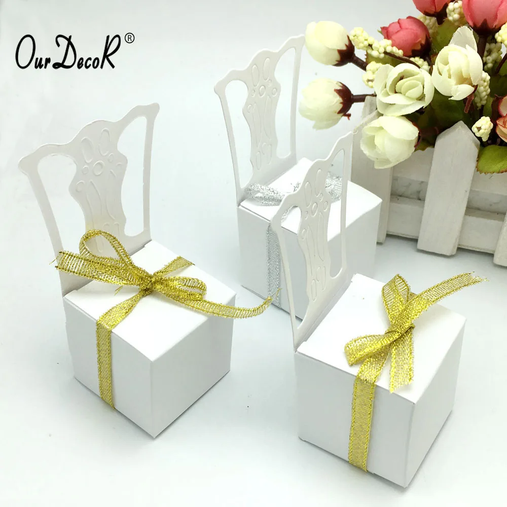OurDecor 50 штук стул Форма место держатель для карт свадебный подарок коробка конфет