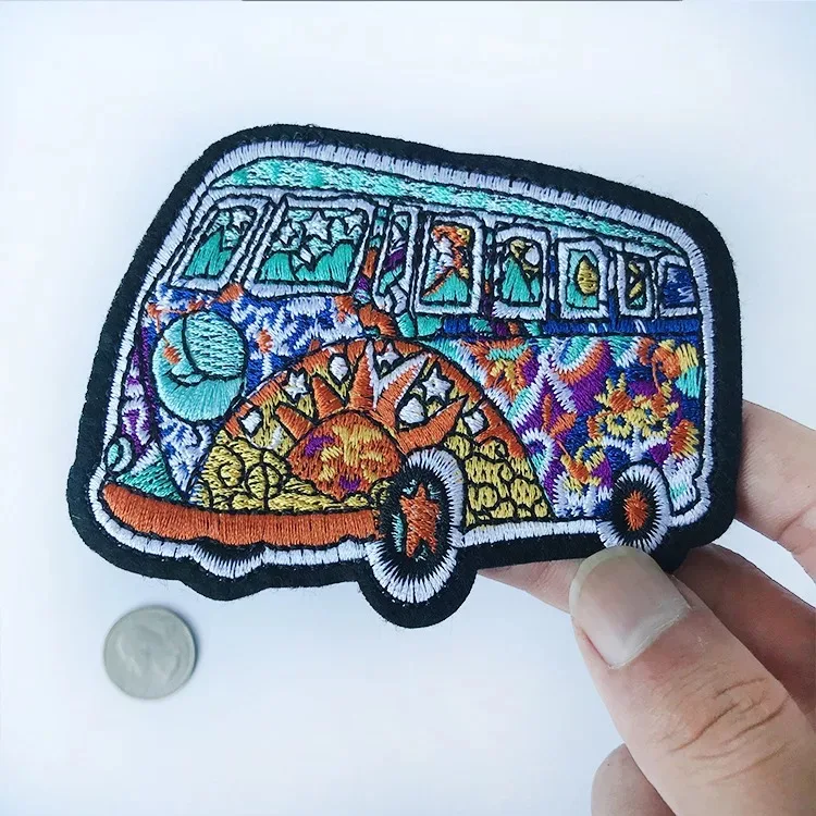 5X Hippie Bus Patch Psychedelic Art Sewing On Embroidery DIY Embroidered Iron Applique for Clothes Handmade Hardwork | Дом и сад
