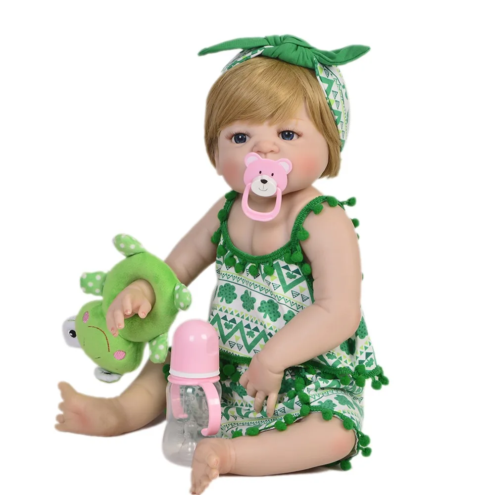 

Full vinyl silicone reborn baby girl dolls 23inch 57cm blond hair real baby newborn doll alive Bebes reborn bonecas gift toys