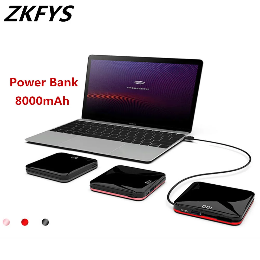 

Portable High Quality Mirror Aluminium Mini Fast Charging Power Bank 8000mAh 2.0A Dual-USB Quick Charger Power Bank With Cable