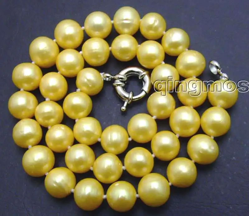 

SALE Big 10-11mm High quality Natural A+ Grade Gold Round Freshwater PEARL 17" Necklace -5788 Wholesale/retail Free shipping