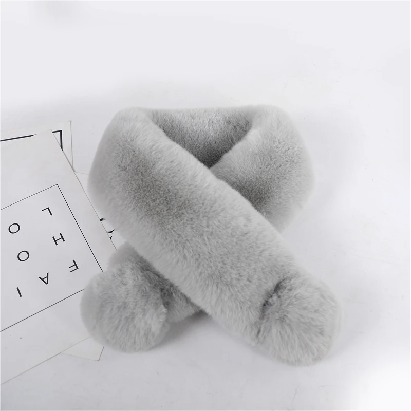 Faux Fur Collar Winter Scarf Women faux Knitted Rex Rabbit Scarves Neckerchief Long Wraps | Аксессуары для одежды