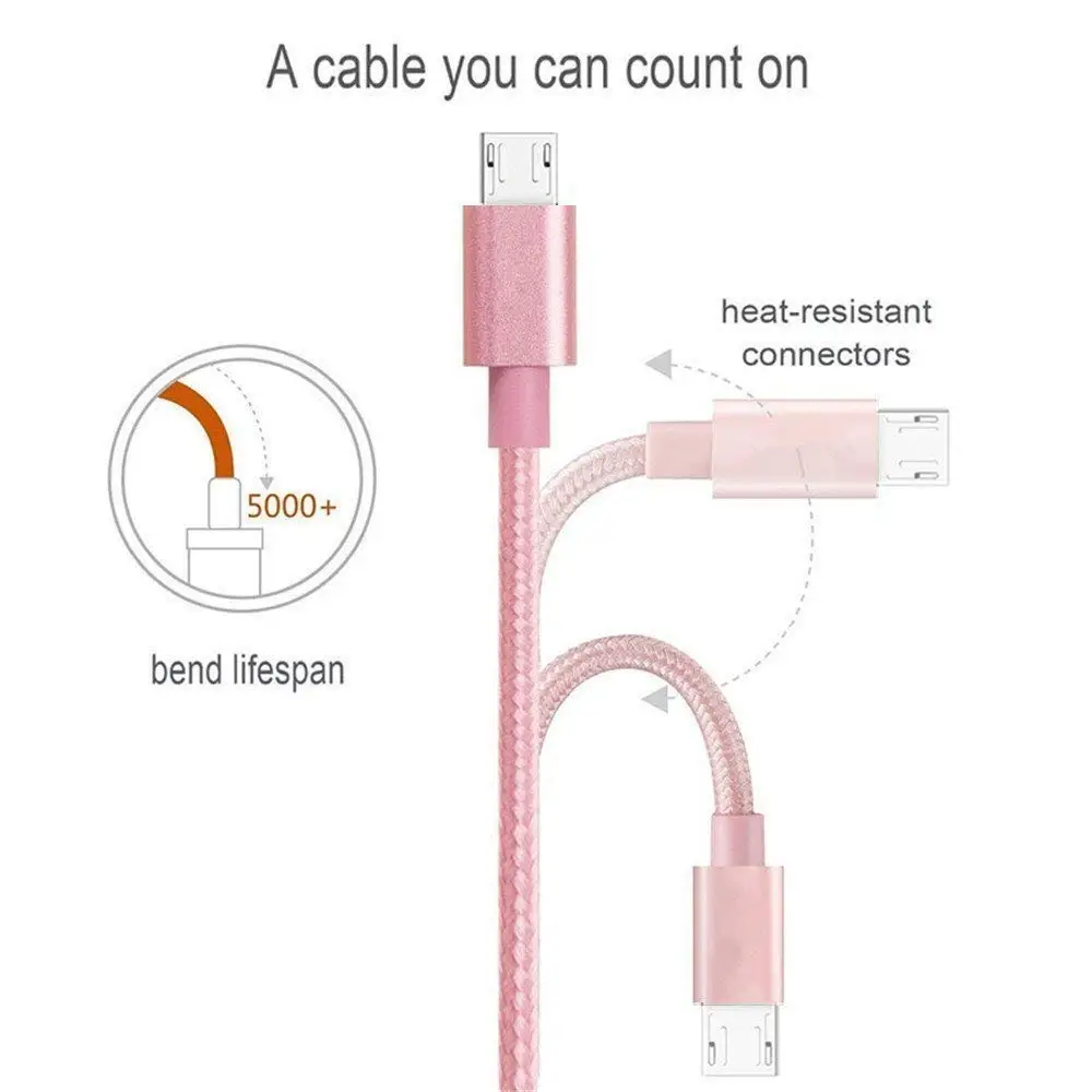 Серебристый кабель Micro USB нейлоновый для быстрой зарядки и синхронизации данных