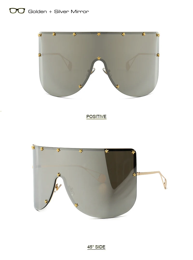 SHAUNA Oversize One Piece Cover men sunglasses steampunk Women Five-Points Star glasses punk Champagne Windproof Shades Men