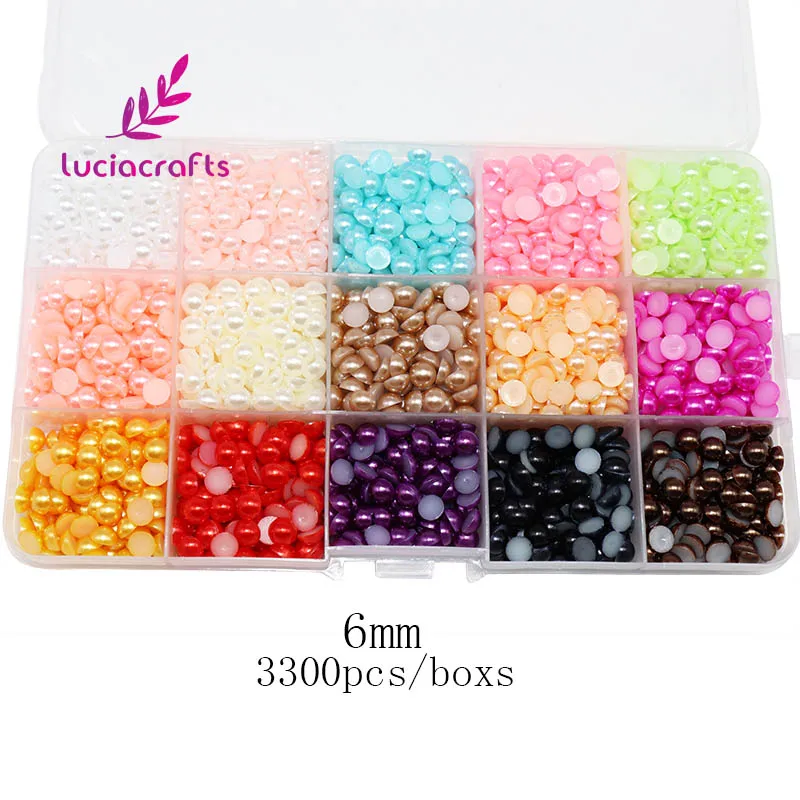6mm 3300pcs Lucia crafts смешанных 15 видов цветов с коробок полукруглые разноцветные плоские с одной стороны перламутровые Стразы 3/4/5/6 мм Flatback украшения декоративными камнями, ногти "сделай сам", одежда арт F1108 - Цвет: 6mm 3300pcs