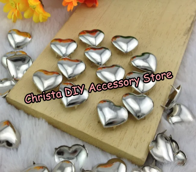 Новые модные заклепки 100 шт./лот 10 мм в форме сердца для одежды серебряные стиле
