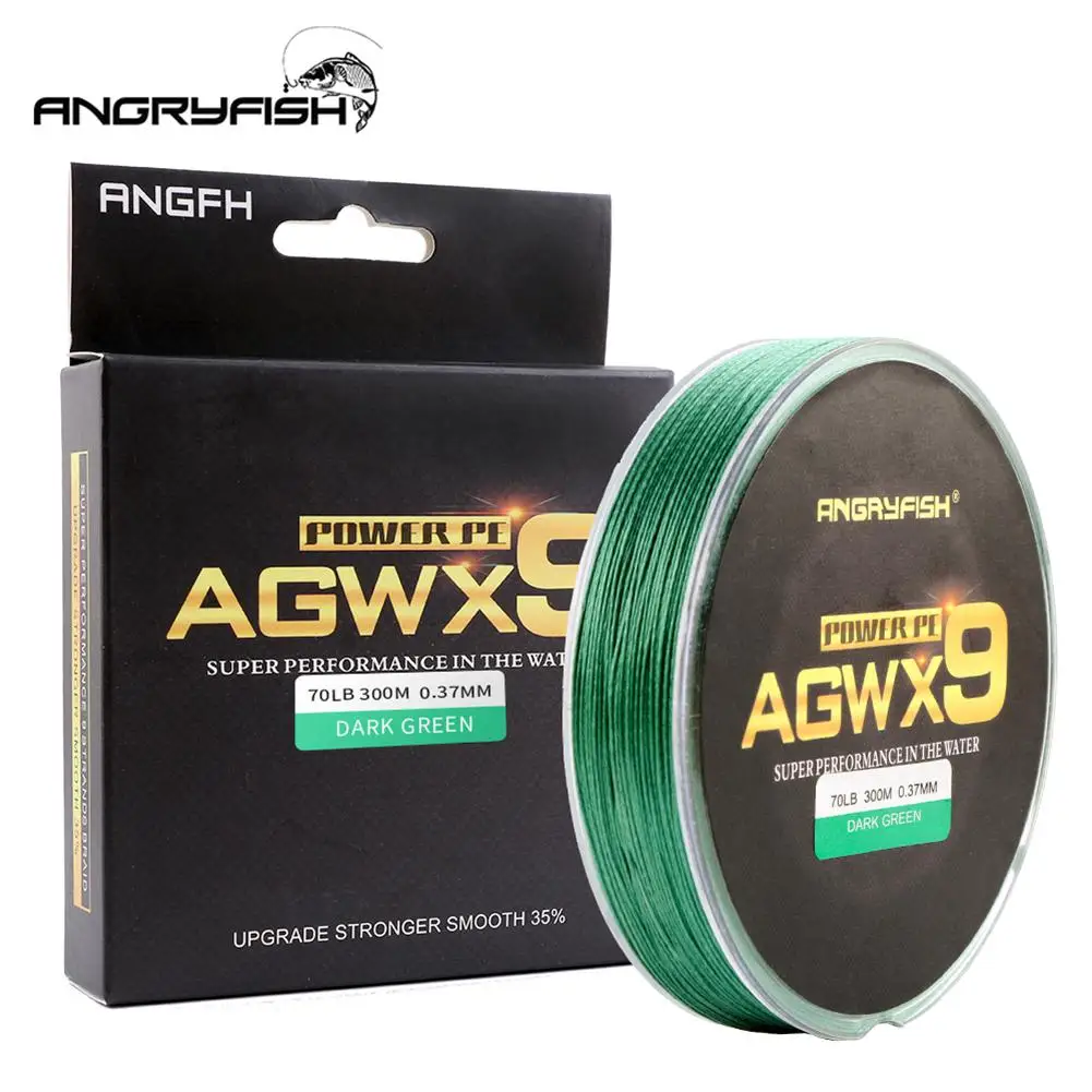 

ANGRYFISH Diominate X9 PE Line 9 Strands Weaves Braided 300m/327yds Super Strong Fishing Line 15LB-100LB Dark Green