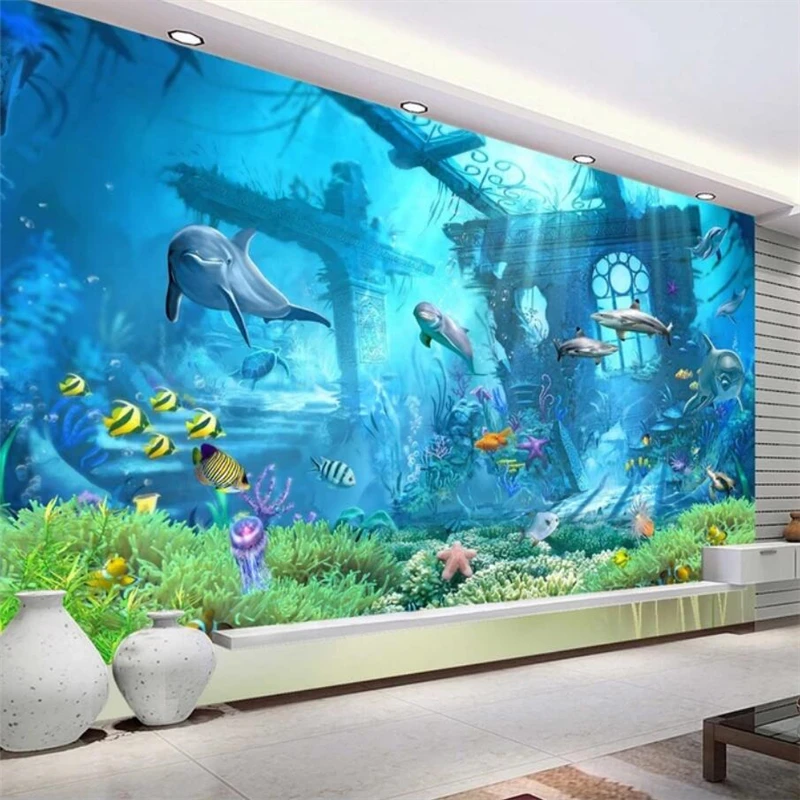 

wellyu Underwater World 3D Underwater World Wall Custom Large Mural Green Wallpaper papel de parede para quarto
