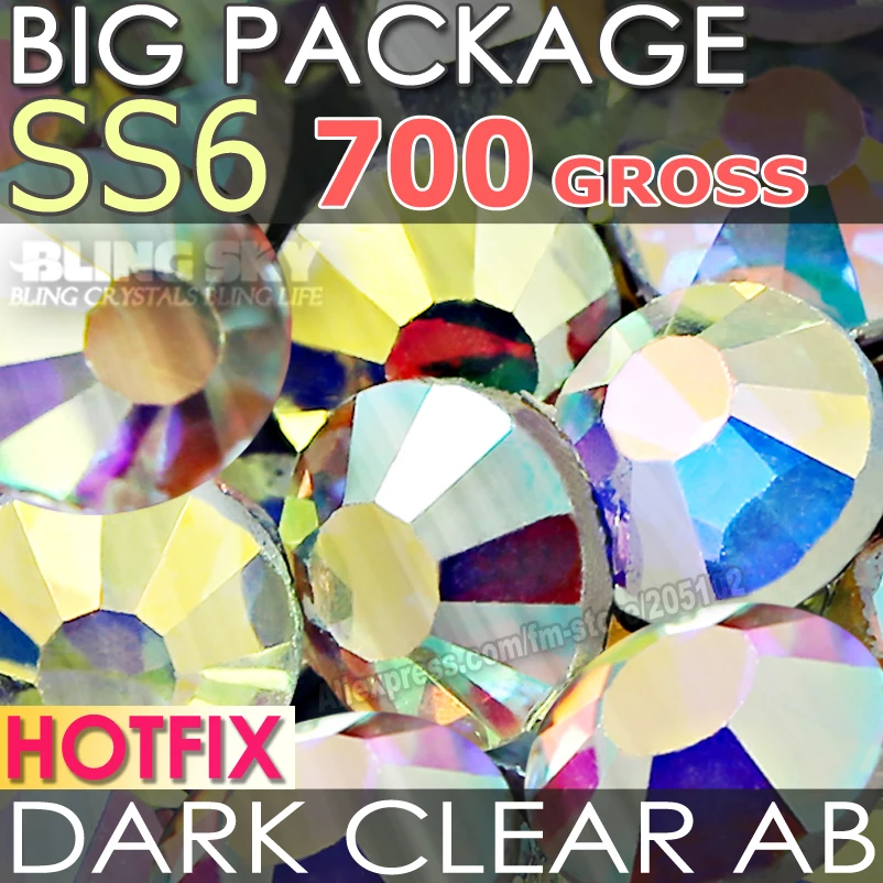 Большой набор 700 штук кристаллов DMC с горячим креплением SS6 Dark Clear AB FlatBack для самостоятельного создания одежды из стеклянных глиттерных камней.