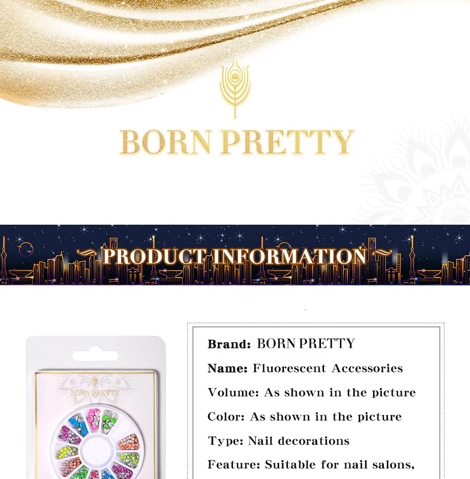 BORN PRETTY 1 коробка флуоресцентный ноготь заклепки Сердце Звезда смешанный размер 3D украшения ногтей в колесо