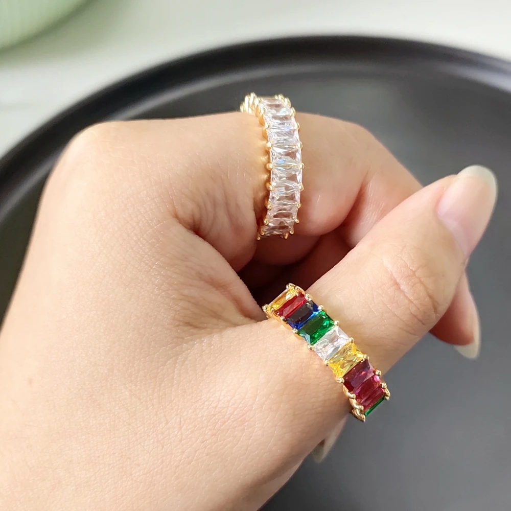 Модные циркониевые Колечки вечности с радужным кубическим цирконием