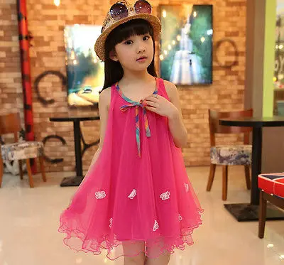2017 New Beautiful Kids Girls Clothes Dresses Sleeveless Bow Summer Cool Floral Birthday Party Dress Beach 2 3 4 5 6 7 Years | Мать и