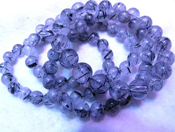 free ship--Genuine Rutilated Quartz Bracelet AA Grade Natural Beads white black rutilated charm | Украшения и аксессуары
