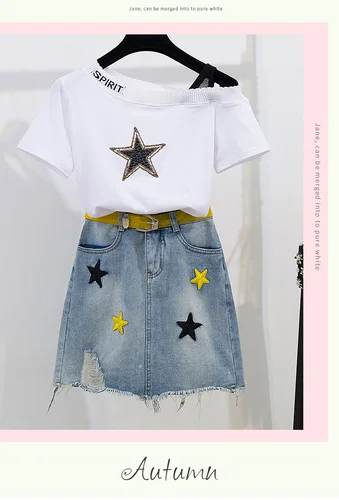 Женский комплект из 2 предметов футболка с короткими рукавами и пятиконечной