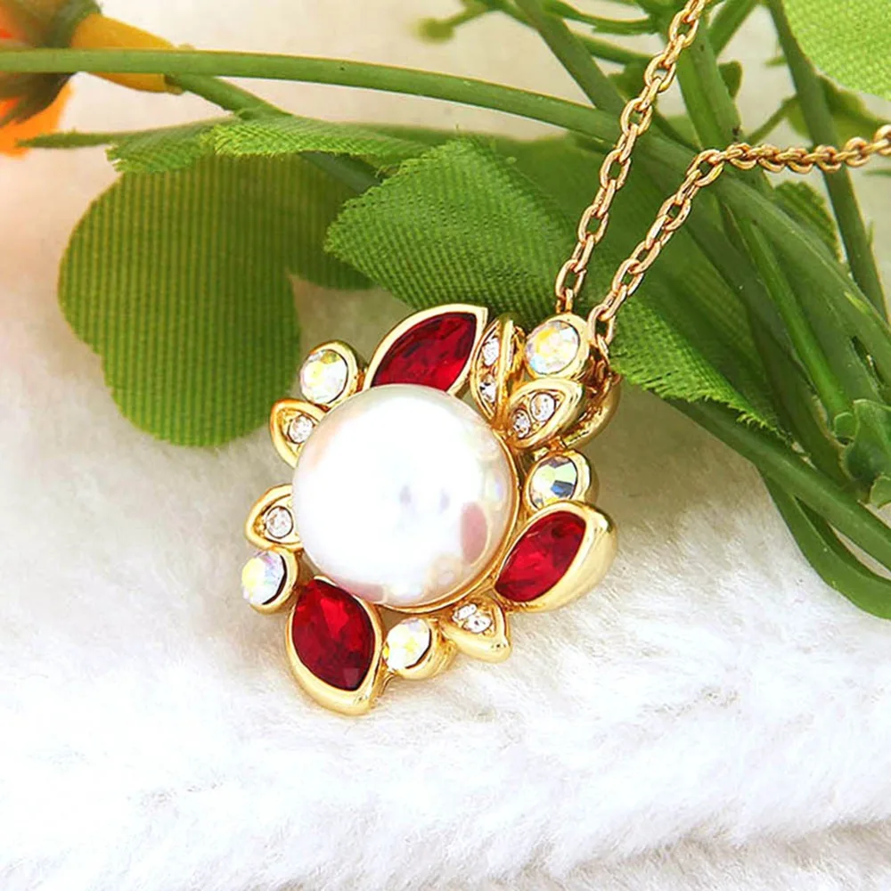 Popular jewelry Oden zircon color crystal pearl necklace European golden woman long pendant | Necklace