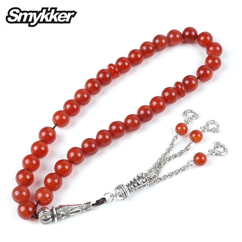 Новый четки из натурального камня 33 шт. Tesbih 10 мм черный агат для мусульманских