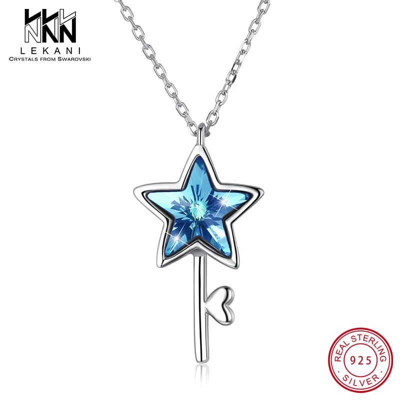 Женское колье с подвеской под ключ кристаллом Swarovski из стерлингового серебра 925
