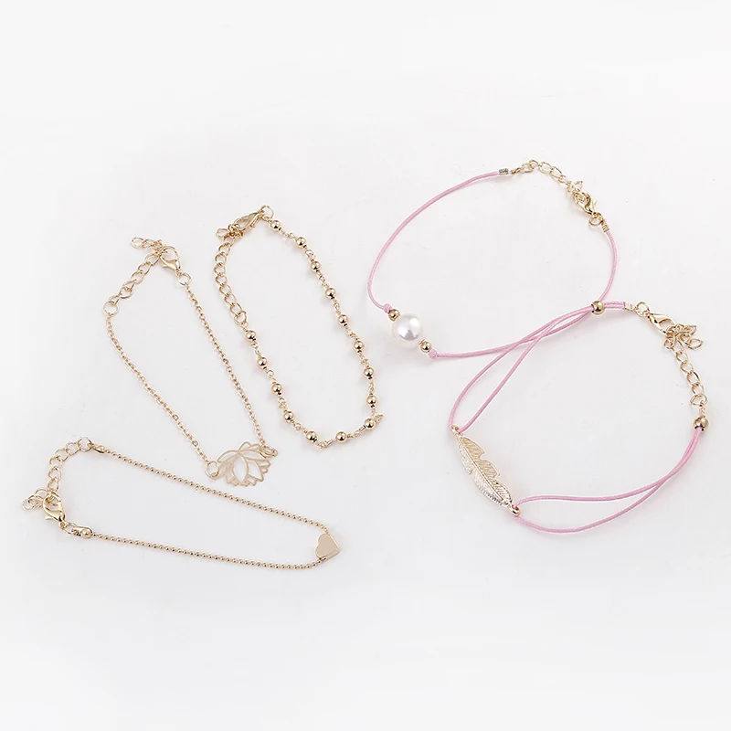YAOLOGE New Product Wholesale Women Imitation Pearl Lotus Adjustable Pendant Multilayer Bracelets Zinc Alloy Vintage Romantic | Украшения и