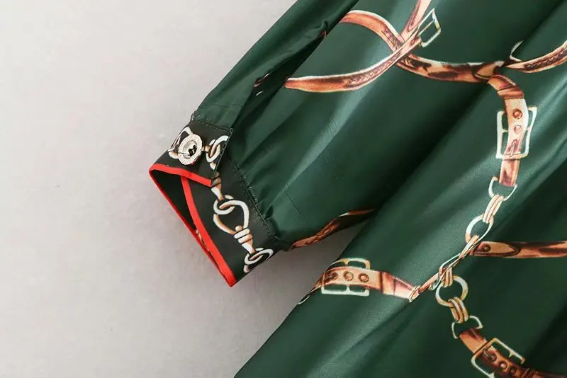 Для женщин Винтаж цепи печати лоскутное уличное платье модные милые складки chic