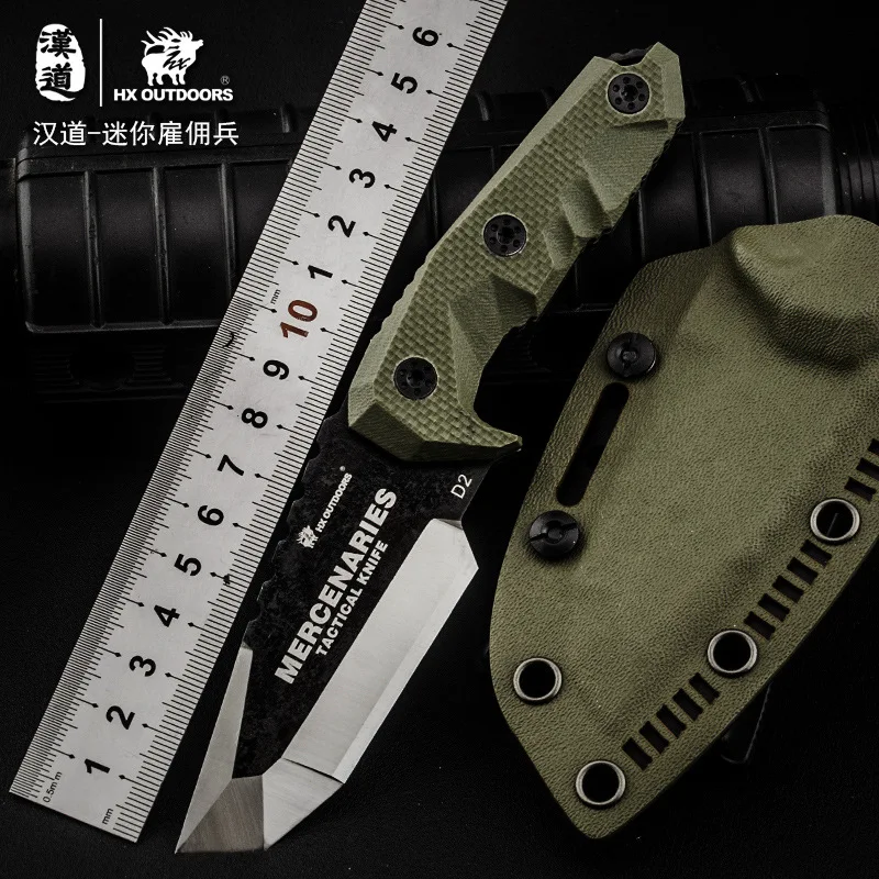 

HX OUTDOORS Mini Mercenaries D2 Steel Fixed Blade Knife G10 Handle Utility Outdoor Knives With Kydex Camping Hunting EDC Knife