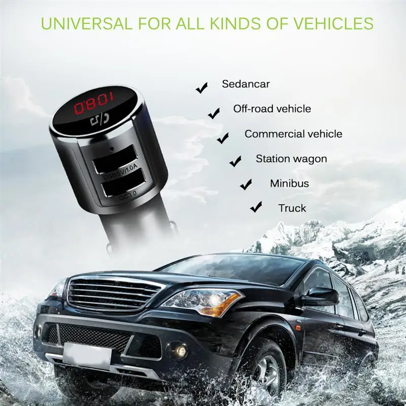 Автомобильный комплект fm-передатчика Bluetooth V4.2 Беспроводной MP3 плеер Поддержка карт флеш-накопителей телефонные звонки в режиме Hands-Free Dual USB Порты и разъёмы с громкой связи