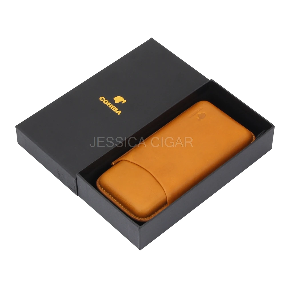 COHIBA Желтый Кожаный классический сигары Чехол 3 трубы сигар хьюмидор держатель